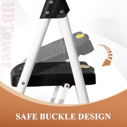 HBTower Step Ladder, Folding Step Stool with Wide Anti-Slip Pedal, Sturdy Steel Ladder, Convenient Handrail, Lightweight, Portable Steel Step Stool - color: White, size: 3 Step Ladder