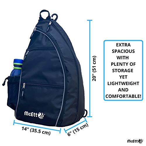 McEtt Pickleball Sling Bag & Mesh Ball Bag – Adjustable Crossbody Backpack for Women Men – Holds Pickleballs, Paddles, Water Bottle, Gear - color: Black