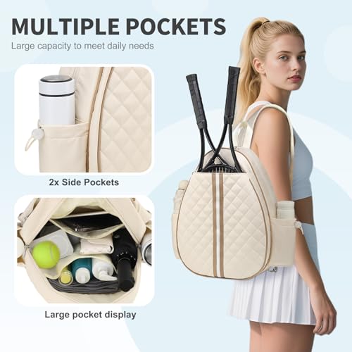 Tennis Bag, Convertible Sling Crossbody Backpack Waterproof Reversible Racket Bags for Women Men - color: Beige