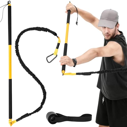 Shappy 1 Set Golf Swing Trainer Set - Sport Practice Aid System for Improving Swing Mechanics Core Strength Muscle Memory - Including Training Stick, Door Anchor, Resistance Band & Safety Strap