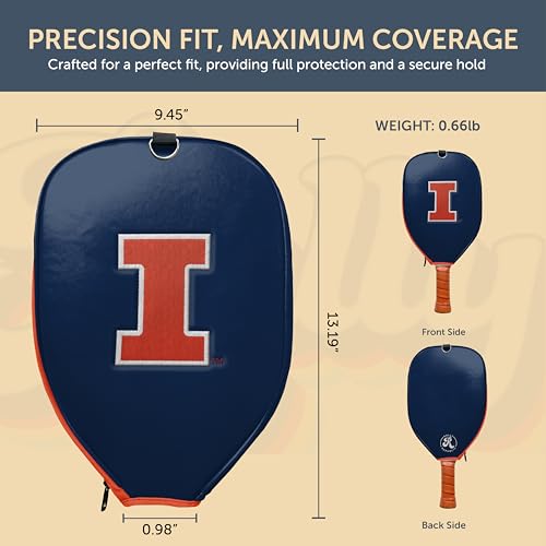 Officially Licensed Collegiate Pickleball Paddle Cover - Lightweight PU Leather Material - Durable Foam Interior Protection with Zippered Closure - Fits Most Paddles on the Market - color: Illinois Fighting Illini