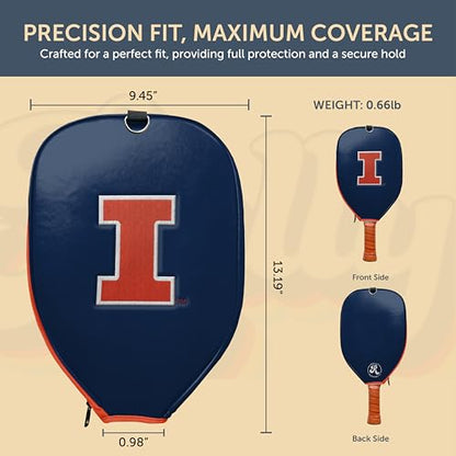 Officially Licensed Collegiate Pickleball Paddle Cover - Lightweight PU Leather Material - Durable Foam Interior Protection with Zippered Closure - Fits Most Paddles on the Market - color: Illinois Fighting Illini