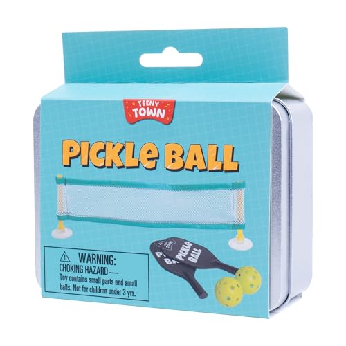 Fizz Creations Teeny Town Pickle Ball – Miniature Pickleball Set with 2 Mini Bats, Net & 2 Tiny Balls – Compact Indoor & Outdoor Game for Kids & Adults – Fun Gift for Family & Friends