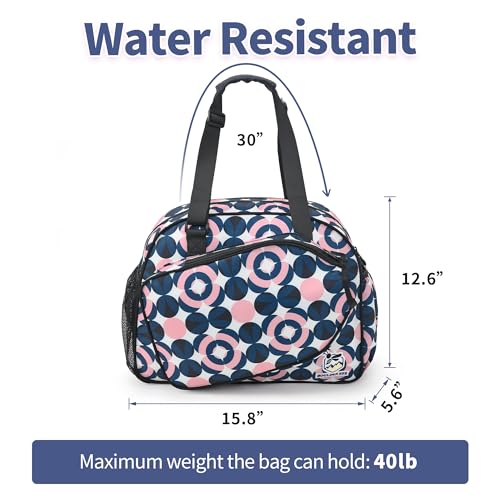 Boulder Bee Pickleball Bags, Premium Pickleball Tote Bag for Girls, Women’s Hand/Shoulder Gym Bag w Water Bottle Holder, with Pickleball Racquet/Paddle Holder - color: Pink and Blue Circle