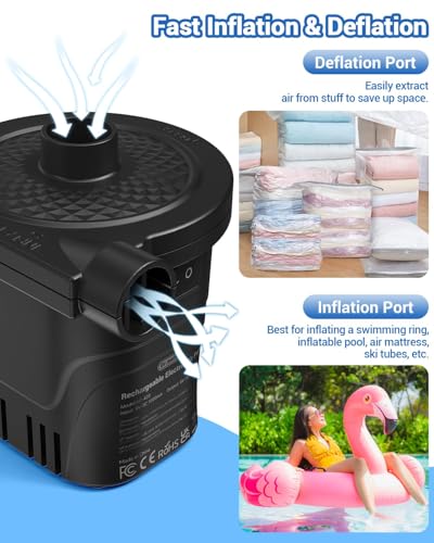 Dr.meter Air Pump for Inflatables, Rechargeable 4000mAh Battery Air Mattress Pump - Portable Quick-Fill Inflator Deflator for Outdoor Camping Inflatable Pool Float Boat Raft Yoga Ball Swim Ring Airbed - style: HT-420