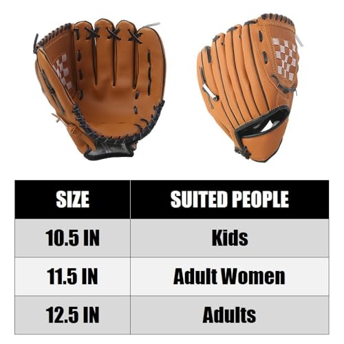 10.5/11.5/12.5 Inch Synthetic Leather Baseball Mitt - Left Hand Deep Pocket Design for Infield Practice, Beginner Softball Glove - color: Brown, size: Large