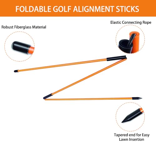 Golf Alignment Sticks-2pcs with 10pcs-Golf Impact Tape, Training Aid Swing Trainer for Iron, Wood & Fairway Putting Clubs Aiming