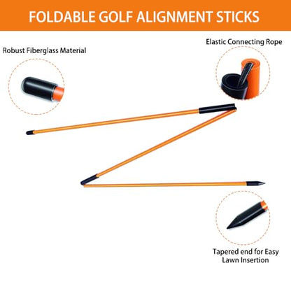Golf Alignment Sticks-2pcs with 10pcs-Golf Impact Tape, Training Aid Swing Trainer for Iron, Wood & Fairway Putting Clubs Aiming