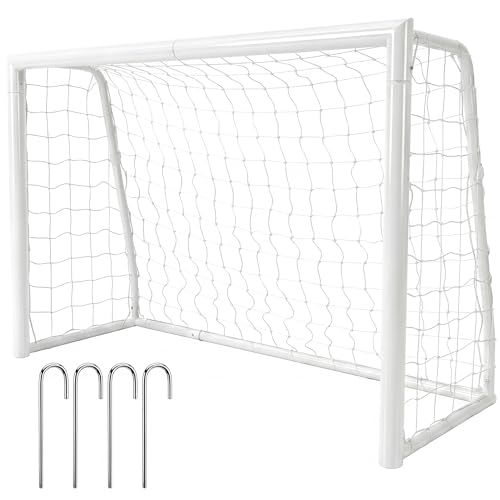 Steel Competition Soccer Goal, 6x4 ft Portable Backyard Soccer Goal with Net & Ground Stakes, Outdoor Practice Goal for Adults & Youth