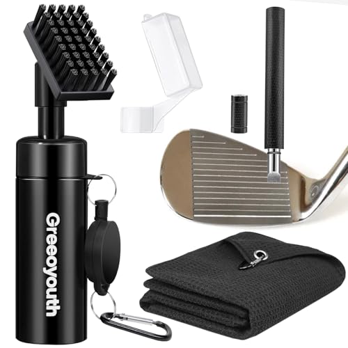 Pro Golf Club Cleaner Brush with Golf Groove Sharpener Tool Golf Towel, Golf Water Brush with Large Capacity Bottle & Retractable Clip-Holds 6.8oz of Water, Golf Accessories for Men Women