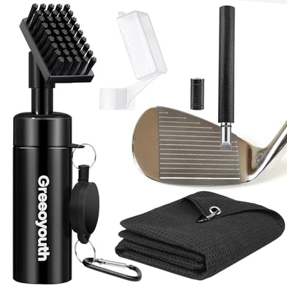Pro Golf Club Cleaner Brush with Golf Groove Sharpener Tool Golf Towel, Golf Water Brush with Large Capacity Bottle & Retractable Clip-Holds 6.8oz of Water, Golf Accessories for Men Women