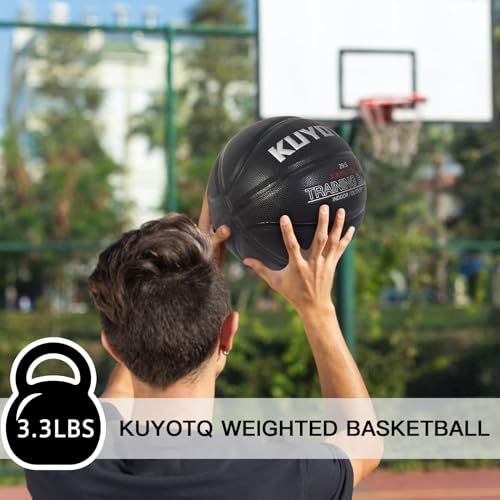 KUYOTQ 3LBS/3.3LBS/2.2LBS Weighted Heavy Training Basketball 29.5/28.5" in and Outdoor Improving Handling Dribbling Passing Rebounding Skill Composite Size 7/6 Weighted Training Basketball Equipment - color: Black, size: Size 7 Adult & Pro - 29.5"-3.3LBS