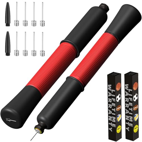 Ball Pump with Needle Storage(Never Lose Pin) Basketball Pump with 5 Needles and Extendable Cable, Soccer Football Pumps, Volleyball Pump Rugby Ball Inflator - Great for All Balls - color: Red+Red