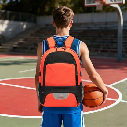 Basketball Backpack - Large Sports Equipment Bag with Ball Holder & Shoe Compartment for Basketball. (red) - color: Red