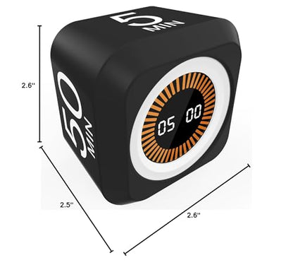 Rotating Cube Visual Pomodoro Timer 5, 25, 10 50 Minutes Preset + Custom Countdown, Rechargeable Desk Productivity Flip Timer with Detachable Silicone Cover for ADHD Study Work Kitchen School (Black) - color: Black