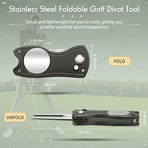 Skylety 4 Pcs Golf Divot Repair Tool Metal Foldable Golf Divot Tool with Magnetic Pop-up Button Ball Marker Stainless Steel Switchblade for Golfers Prizes - color: Gray