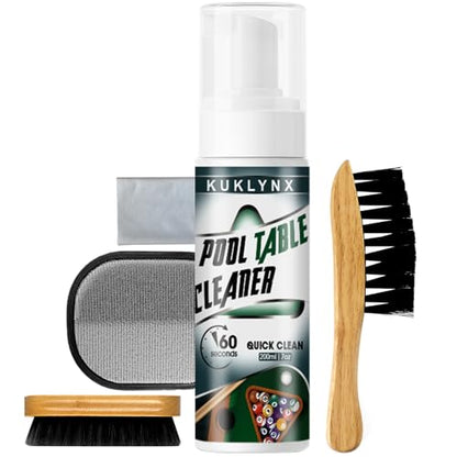 Foam Billiard Tables Cleaner Spray with 2 Pool Table Brushes, 1 Static Gloves, 1 Cloth - Essential Pool Table Cleaning Kit & Billiards Pool Table Accessories Kit for Billiards Players