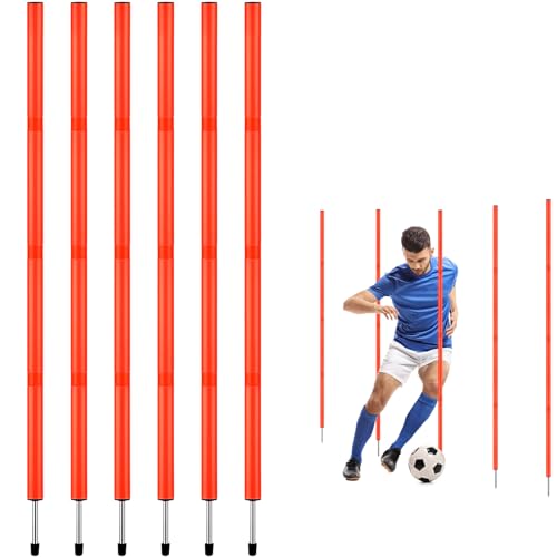 TOBWOLF 6PCS 6FT Adjustable Soccer Agility Training Poles, Detachable Sports Training Speed Sticks, Slalom Training Agility Pole Set, Outdoor Speed & Agility Turf Training Poles for Soccer Drills - color: Orange (Vertical Poles)