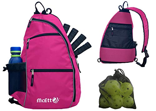 McEtt Pickleball Sling Bag & Mesh Ball Bag – Adjustable Crossbody Backpack for Women Men – Holds Pickleballs, Paddles, Water Bottle, Gear - color: Pink