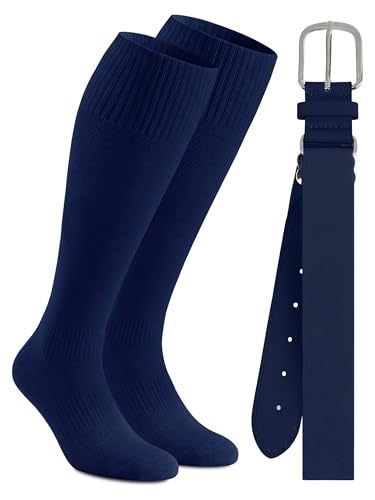 Cooraby Baseball Socks and Belt Combo Youth Boys Adjustable Softball Football Socks and Elastic Baseball Belts for Boys Girls - color: Navy, size: 5-7 Years