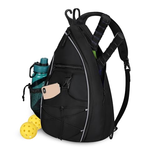 Goloni Pickleball Sling Bag for Men Women, Lightweight Pickleball Backpack with Fence Hook - color: Black
