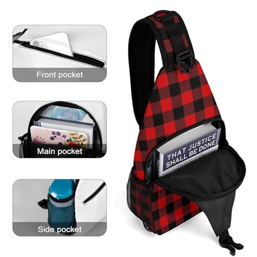 Red Buffalo Plaid Sling Bag Sling Backpack,Shoulder Chest Crossbody Bag Purse Lightweight Multipurpose Small Daypack Outdoor Hiking Camping Travel Women Men - color: Style (294)