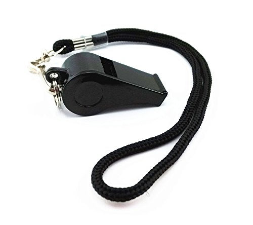 yueton Plastic Coach Whistles with Wrist Strap, Emergency Whistles with Short Lanyard, Pack of 6 (Black)