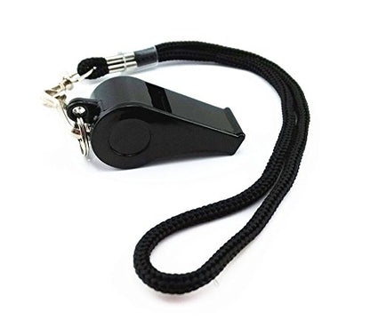yueton Plastic Coach Whistles with Wrist Strap, Emergency Whistles with Short Lanyard, Pack of 6 (Black)