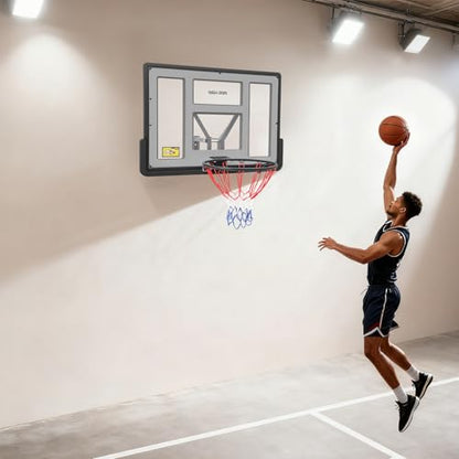 Basketball Backboard and Rim Combo, Indoor Outdoor Pole Mount Basket Ball Hoop with Adjustable Basket Ball Goal PET Backboard, Wall Mounted Basketball Rack & Mounting Bracket Hoop,Over-The-Door Hoops