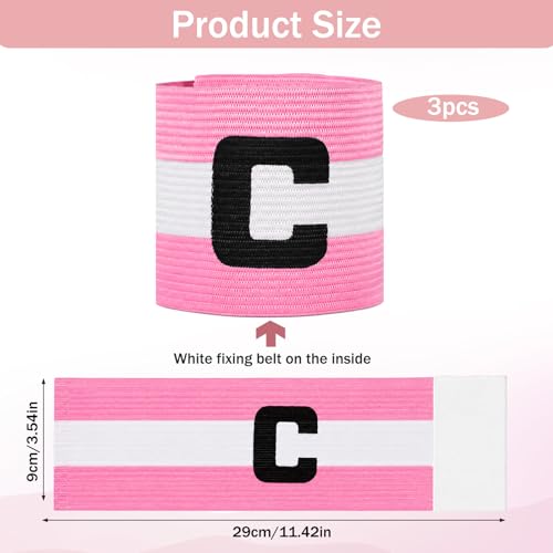 3 Pcs Pink Soccer Captain Armband, Adjustable Arm Bands for Soccer Captain, Nylon Team Sport Armband for Football Basketball, Elastic Protective Arm Badge Leader Armbands for Outdoor Team Sports