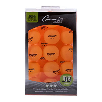 Champion Sports 3 Star Table Tennis Ball Pack – Tournament Size, 40mm Seamless, CTTA & ITTA Approved - style: Box of 38 (Orange)