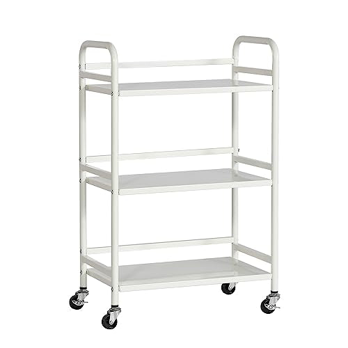 DCLRN 3 Tier Rolling Cart,Storage Organizer Cart,Multifunctional Storage Shelves,Rolling Metal Organization Cart with Handle and Lockable Wheels,for Home,Office,Kitchen,Bathroom(White) - color: White Metal, size: Small