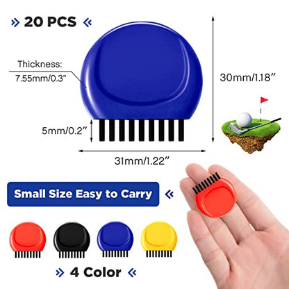 Nuanchu Pocket Golf Brushes - Mini Golf Club Groove Cleaner for Heads, Balls and Shoes - Black, Red, Blue, Yellow