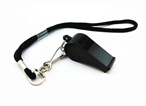 yueton Plastic Coach Whistles with Wrist Strap, Emergency Whistles with Short Lanyard, Pack of 6 (Black)