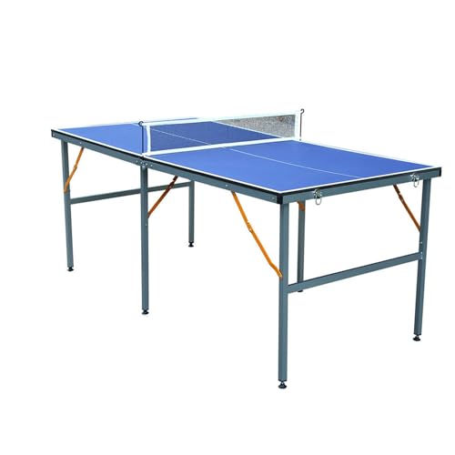 6ft Mid-Size Table Tennis Table, Portable Ping Pong Table Set with Net, Handle, 3 Balls, 2 Rackets Indoor&Outdoor Foldable Sports Set for Game Rooms, Apartments Blue One Size