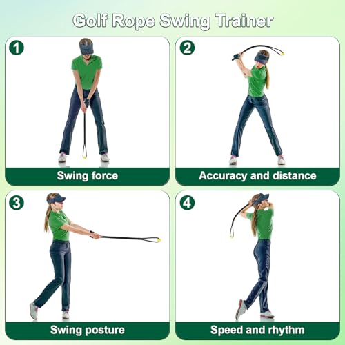 Golf Rope Swing Trainer,Portable Golf Training Aid Improve Speed,Rhythm and Warm Up,Indoor Outdoor Grip Trainer Golf Swing Training Aid for Beginners Advanced Golfers