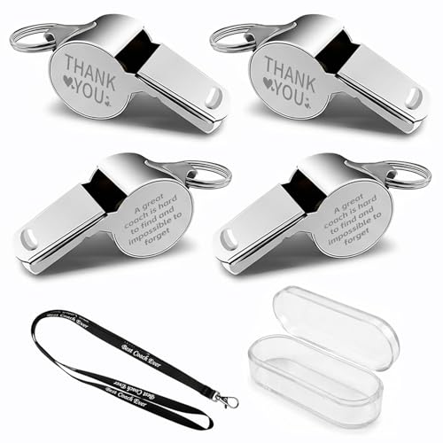 8 Pack Thank You Coach Whistle Set Engraved Stainless Steel Whistles with Lanyard Appreciation Gifts for Coaches Referees Team Staff
