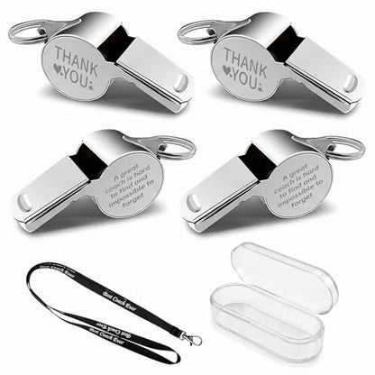 8 Pack Thank You Coach Whistle Set Engraved Stainless Steel Whistles with Lanyard Appreciation Gifts for Coaches Referees Team Staff