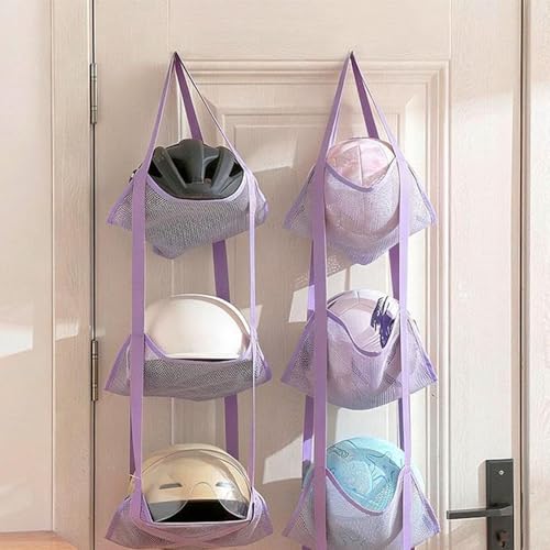 Basketball Holder Bag, Space-Saving Design, 83x33x33cm, 3 Tier Over The Door Ball Holder Bag, Soccer Equipment Organizer Bags, Quick Access Design, for Volleyball Football Gym - color: Aqua Violet