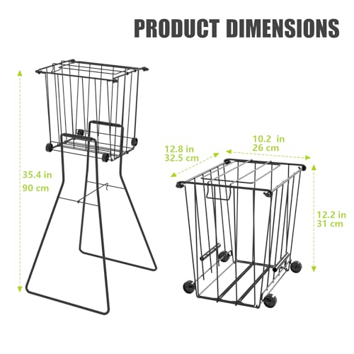 Tennis & Pickleball Hopper with Wheels – Ball Pick Up Basket, Pickleball Ball Retriever Ball Holder Storage Holds 75 Tennis Balls & 50 Pickleballs
