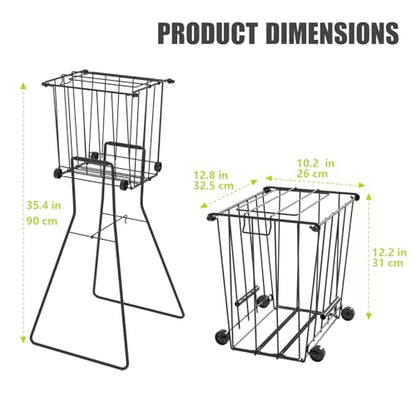 Tennis & Pickleball Hopper with Wheels – Ball Pick Up Basket, Pickleball Ball Retriever Ball Holder Storage Holds 75 Tennis Balls & 50 Pickleballs