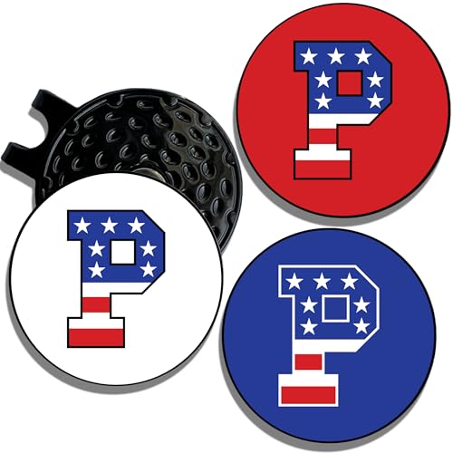 Wolf Golf Towels Golf Ball Marker Hat Clip | USA Monogram | 1 Magnetic Clip + 3 Ball Markers | Patriotic Golf Accessories for Men & Women - color: P - Red White & Blue
