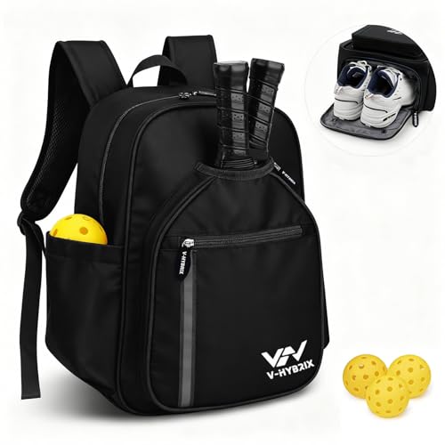 Pickleball Bags, 30L Deluxe Waterproof Pickleball Backpack with Shoe Compartment for Men Women Pickle Ball Gift Accessories for Pickball Lovers (Black) - color: Black