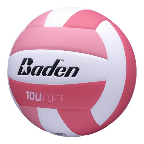 Baden | 10U Light | Official Size, 2 oz Lighter Entry Level Youth Indoor Volleyball | PU Composite, Extra Foam Backing, Reduce Sting - color: Soft Pink/Dark Pink