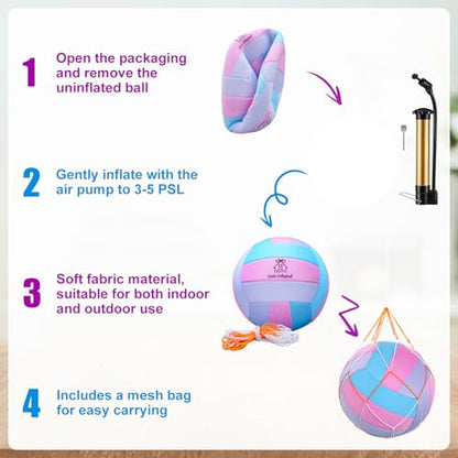 Teyva Silent Volleyball 3 Pack Soft Indoor Volleyball Size 5 Lightweight Training Ball for Beginner Home Indoor Practice Safe and Quiet Team Family Game with Pump Inflation Needle Net Bag