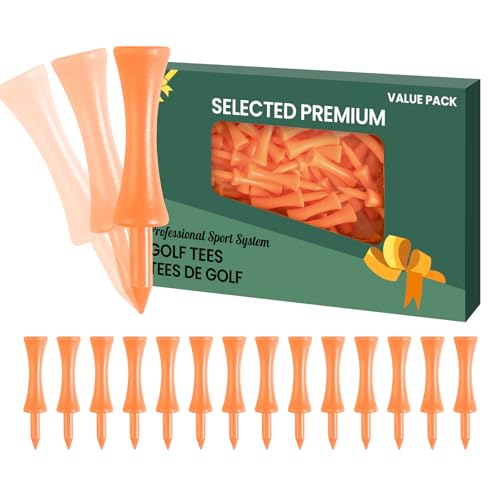 FINGER TEN Golf Castle Tees Plastic 2 1/4 Inch with Stopper for Consistent Height Value 50 Pack, Short Durable Tee for Par 3 Holes in Orange Purple Pink for Men Women - color: Orange