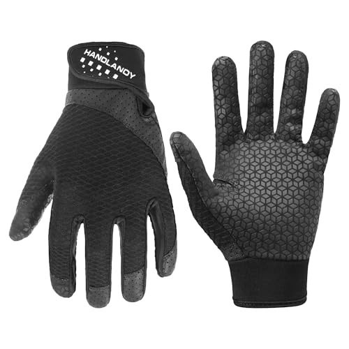 HANDLANDY Baseball Batting Gloves for Adult Youth, Grip Breathable Softball Batting Gloves Fit Men Kids Boys Girls - color: Dark Black-Adult, size: Adult Medium