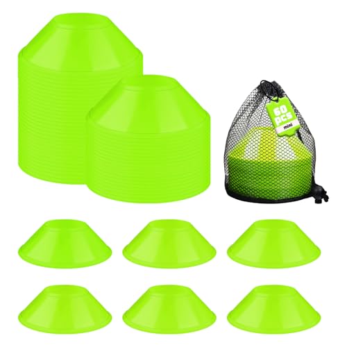 60 Pack Mini Soccer Cones–Mini Disc Cones for Agility Training,Soccer,Football,Sports Drills,Field Markers,Cones Sports Equipment,Portable Stackable Mini Cones with Carry Bag - color: green