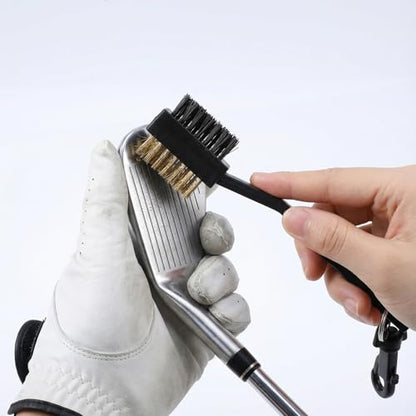 2 Pack Golf Brush and Groove Cleaner Ball Cleaner Club Cleaning Brush with Dual-Sided Nylon Bristles Accessories for Clubs and Balls, Black, Easily Attaches to Golf Bag