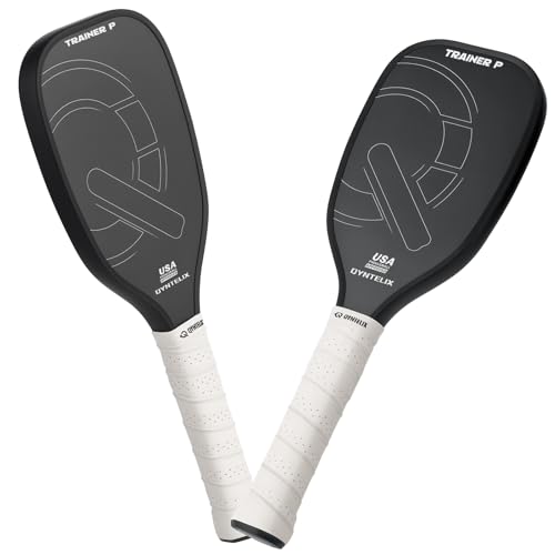 Pickleball Training Paddle -USAPA Approved Pickleball Trainer Practice Paddle,Carbon Fiber Particle Paint Frosted Surface, Extra Long Handle,16mm Core Sports Sweet Spot Training Racket - color: BLACK SET